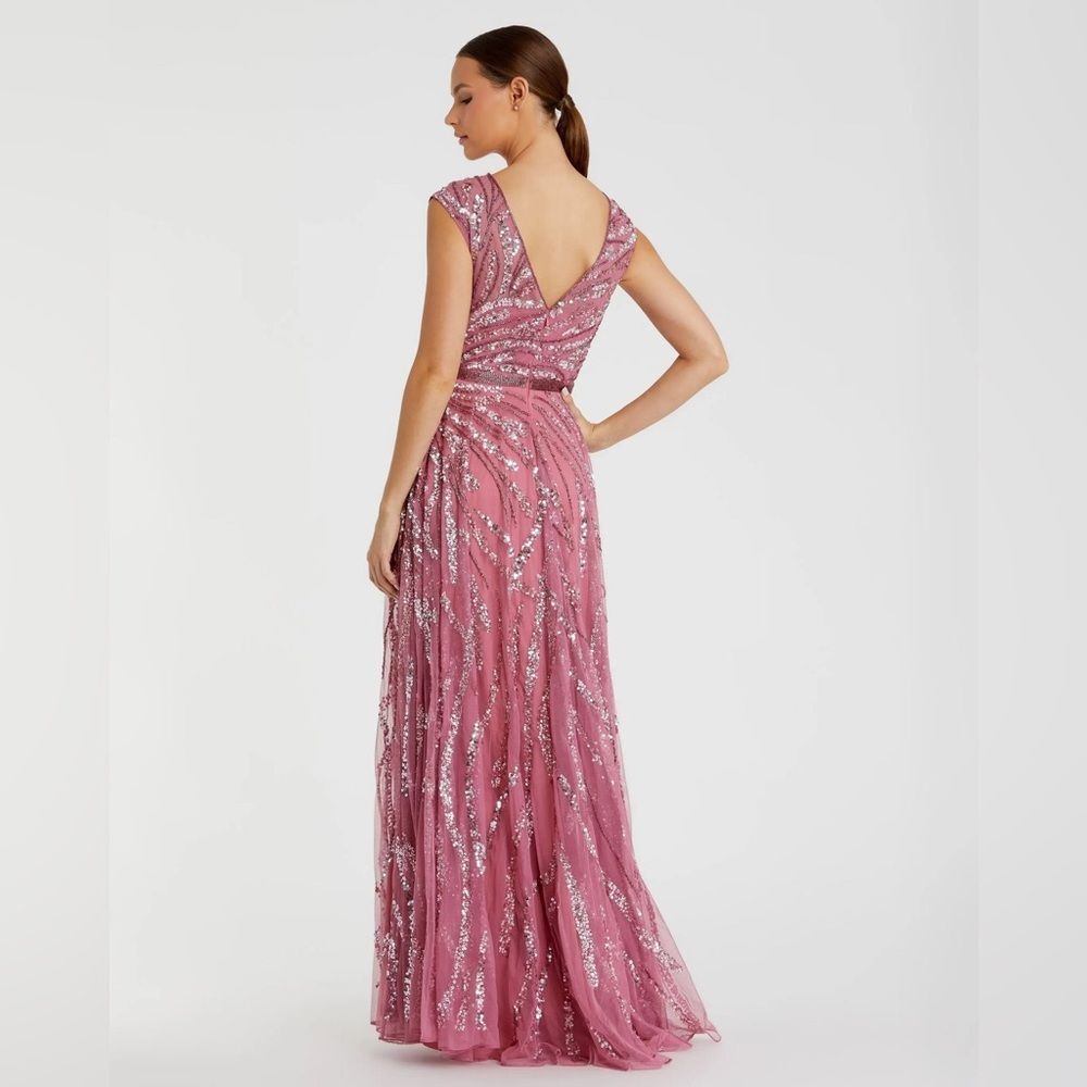 NWT Mac Duggal 5445 Pink Cap Sleeve Embellished Evening Gown - Picture 4 of 12